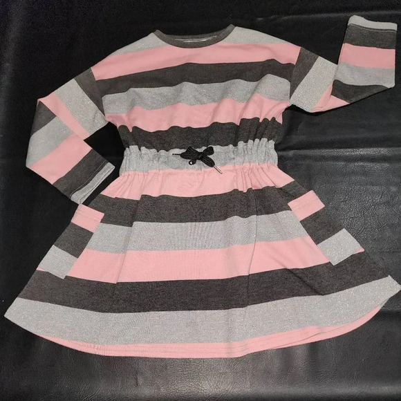 Mayoral Other - Mayoral Girls Pink Black Gray Striped Long Sleeve‎ Dress 110 5